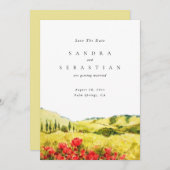 水の色ポピー春の結婚式日付の保存 招待状 (正面/裏面)