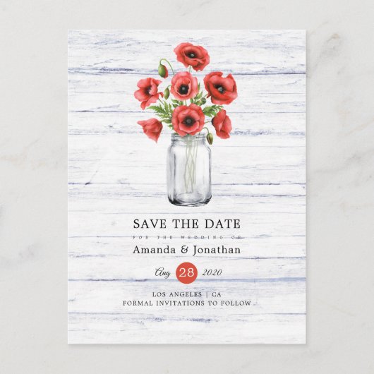 水の色ポピー素朴メイスン結婚ジャー 案内ポストカード (正面)