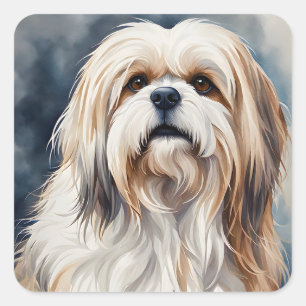 水の色ポートレートスウィートシーズー(犬)チドッグポーズ スクエアシール