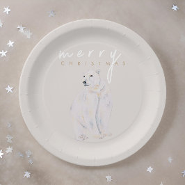 水の色ポーラベアメリーモダンクリスマス ペーパープレート