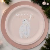 水の色ポーラベアメリーモダンクリスマス ペーパープレート
