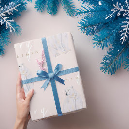 水の色ポーラベアモダンタイポグラフィクリスマス ラッピングペーパー