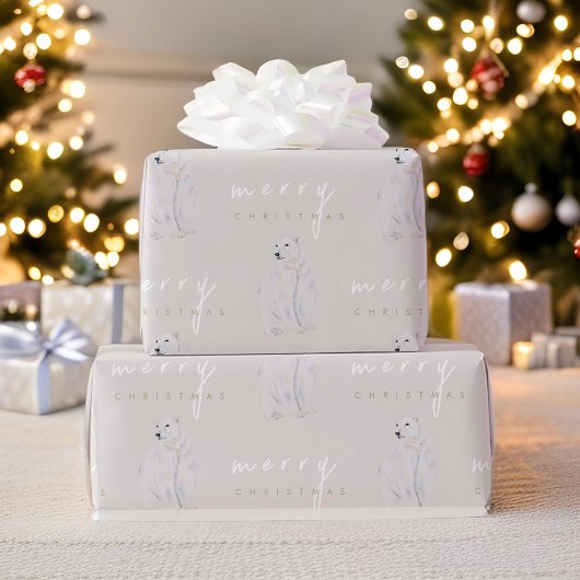 水の色ポーラベアモダンタイポグラフィクリスマス ラッピングペーパー