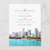 水の色マイアミフロリダスカイライン日付を保存 ポストカード (正面)