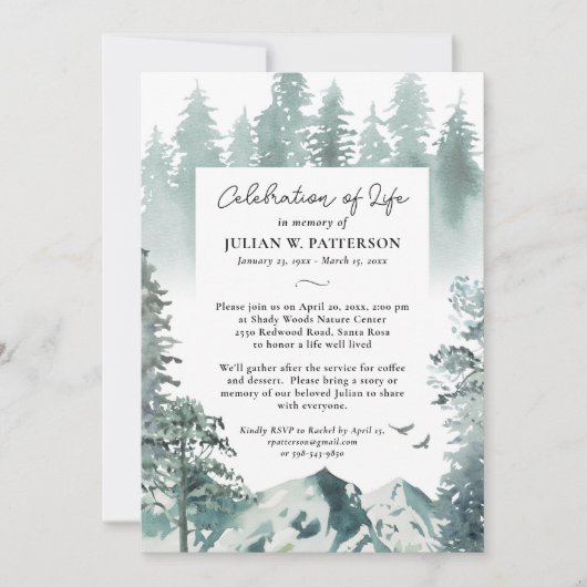 水の色マウンテンパインお祝いの写真 招待状 (正面)