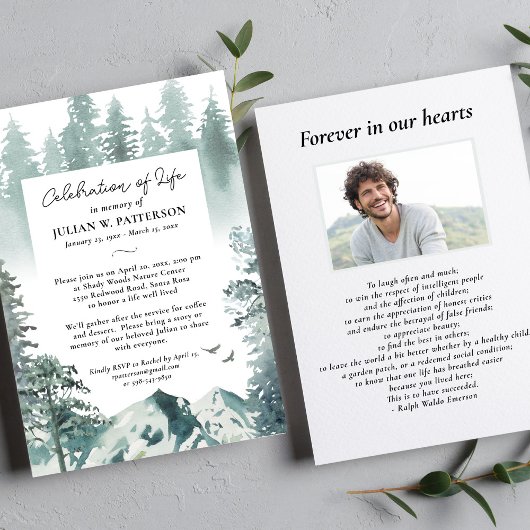 水の色マウンテンパインお祝いの写真 招待状