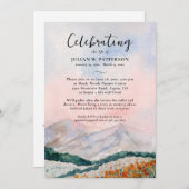 水の色マウンテンフィールドお祝いの生活 招待状 (正面/裏面)