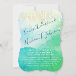 水の色マウンテンブルーグリーン金ゴールド妖精ライト 招待状