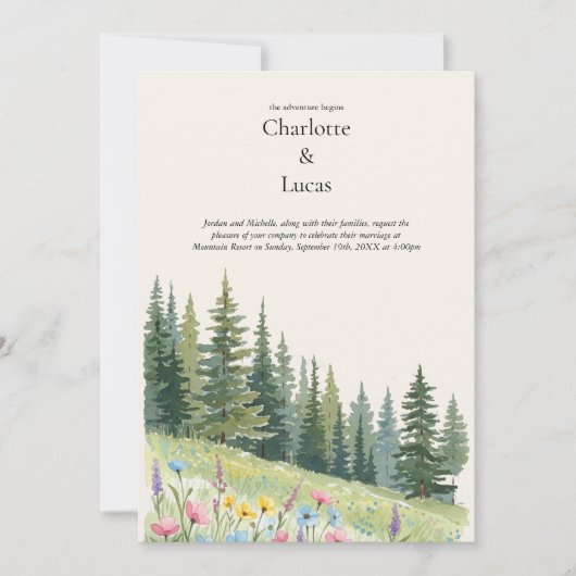 水の色マウンテンランドスケープ結婚式招待状 招待状 (正面)