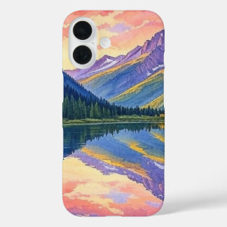 水の色マウンテンレイク風景 iPhone 16ケース