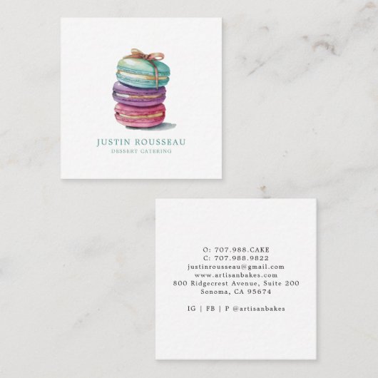 水の色マカロンベイカーパティシシェフ スクエア名刺 (正面/裏面)