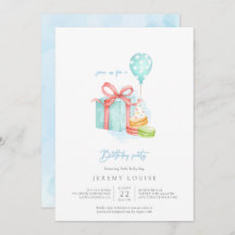 水の色マカロン男の赤ちゃん誕生日パーティーInvite