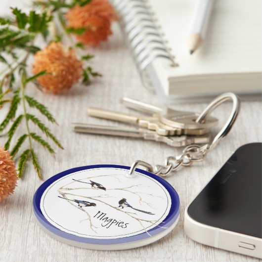水の色マグパイガーデンバードアート自然 キーホルダー (正面右)