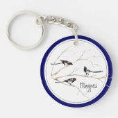 水の色マグパイガーデンバードアート自然 キーホルダー (正面)