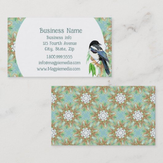 水の色マグパイトバルボホアートワイルドライフ自然 名刺 (正面/裏面)