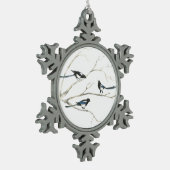 水の色マグパイファミリーバードツリー自然アート スノーフレークピューターオーナメント (左)