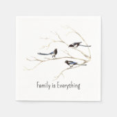 水の色マグパイ鳥の家族は全て スタンダードカクテルナプキン (正面)