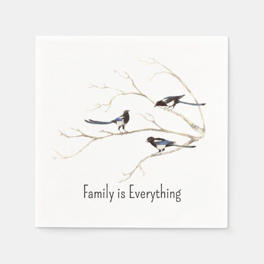 水の色マグパイ鳥の家族は全て スタンダードカクテルナプキン (正面)