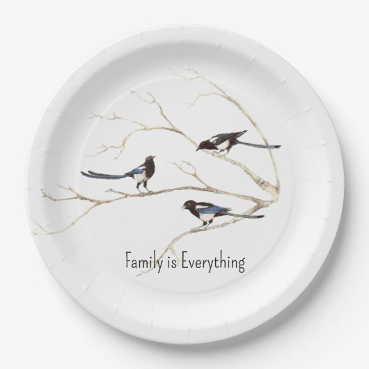 水の色マグパイ鳥の家族は全て ペーパープレート (正面)