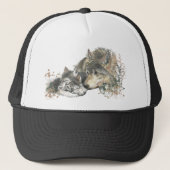 水の色マザーウルフ&カブスアニマルアート キャップ (正面)