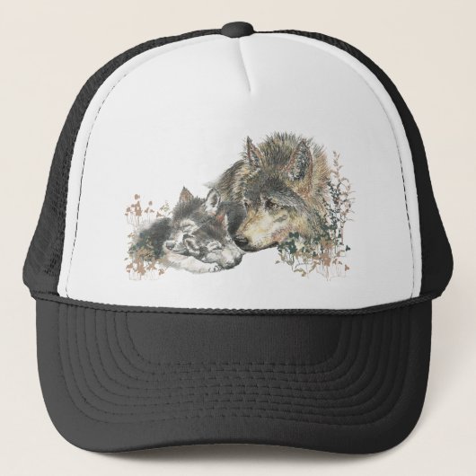 水の色マザーウルフ&カブスアニマルアート キャップ (正面)