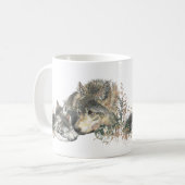水の色マザーウルフ&カブスアニマルアート コーヒーマグカップ (正面左)