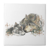水の色マザーウルフ&カブスアニマルアート タイル (正面)