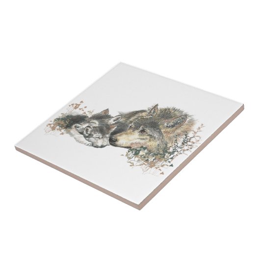 水の色マザーウルフ&カブスアニマルアート タイル (側面)