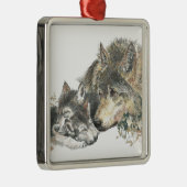 水の色マザーウルフ&カブスアニマルアート メタルオーナメント (右)