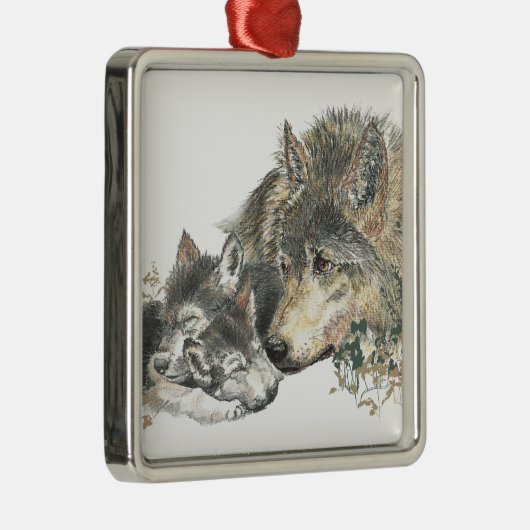 水の色マザーウルフ&カブスアニマルアート メタルオーナメント (右)