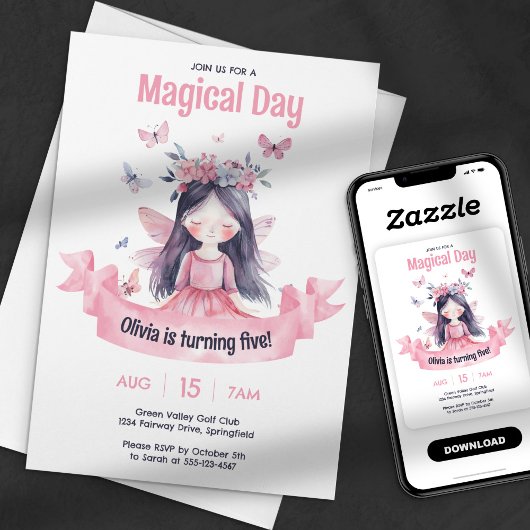 水の色マジカルフェアリープリンセス誕生日パーティー 招待状