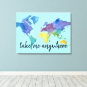 水の色マップ装飾と旅行引用文 キャンバスプリント (インサイチュ (ウッドフロア))