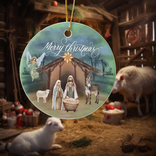 水の色マネージャ出生クリスマスシーン セラミックオーナメント