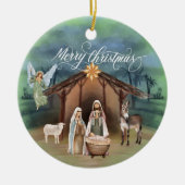 水の色マネージャ出生クリスマスシーン セラミックオーナメント (正面)