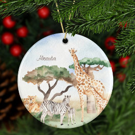 水の色ママとベビーアフリカ動物のクリスマス セラミックオーナメント