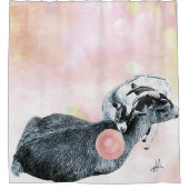 水の色ママとベビーピグミーヤッグスバブルガム シャワーカーテン (正面)