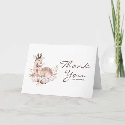 水の色ママとベビー鹿の森ベビーシャワー サンキューカード (正面)
