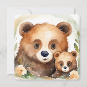 水の色ママベアアンドベビー 招待状 (正面)