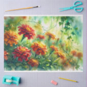 水の色マリゴールドとアイビーのつる植物デコページ 薄葉紙 (クラフト)