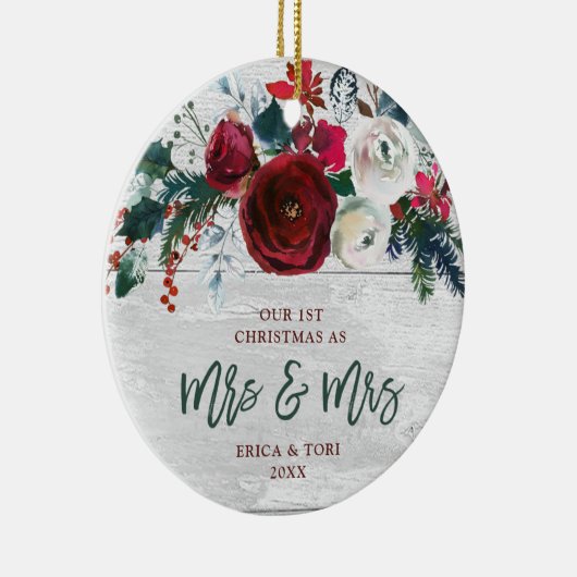 水の色マルーンパーソナライズされたフローラミセスとミセス セラミックオーナメント (右)
