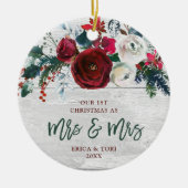 水の色マルーンパーソナライズされたフローラミセスとミセス セラミックオーナメント (正面)