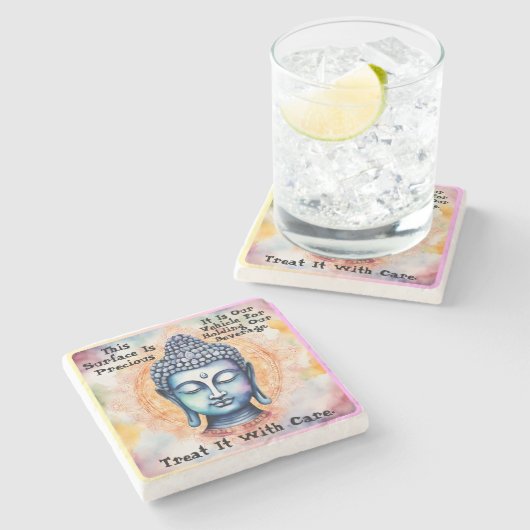 水の色マンダラ仏気に引用文石コースター ストーンコースター (横)