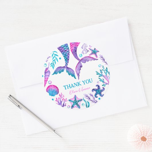 水の色マーメイドジョイント誕生日ありがとう ラウンドシール (封筒)