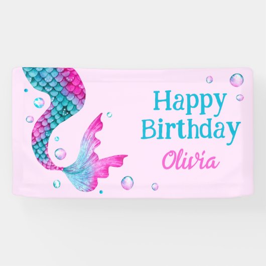 水の色マーメイドテールアンダーザシー誕生日 横断幕 (横)