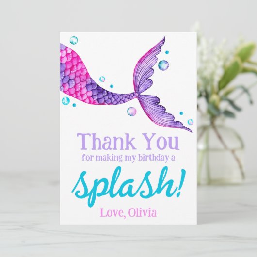 水の色マーメイドテール誕生日ありがとう サンキューカード (スタンド正面)