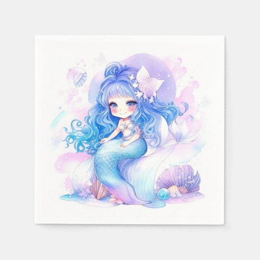 水の色マーメイドプリンセスベビーシャワー スタンダードカクテルナプキン (正面)