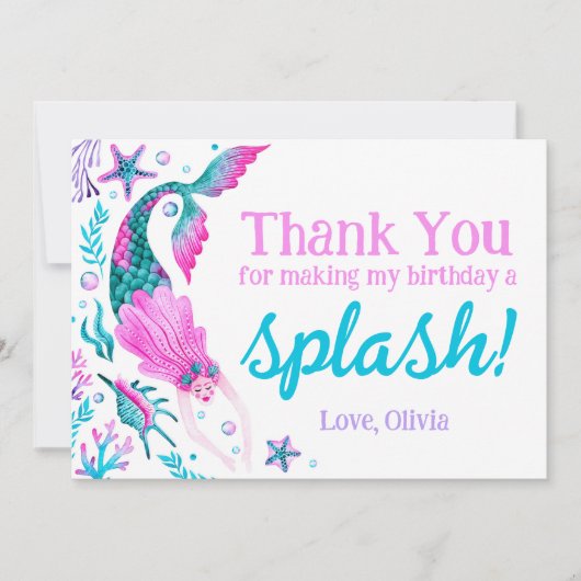 水の色マーメイド誕生日ありがとう サンキューカード (正面)
