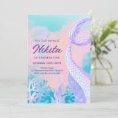 水の色マーメイド1st誕生日招待状 招待状 (スタンド正面)