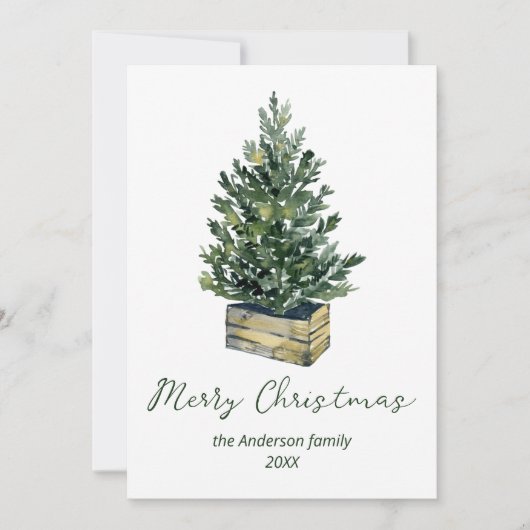 水の色ミニマリストパインツリーメリークリスマス シーズンカード (正面)
