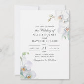 水の色ミニマリスト白オーキッ結婚ト 招待状 (正面)